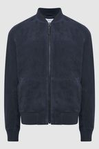 Reiss Denim Blue Dilan Suede Zip Through Bomber Jacket