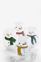 Set of 4 White Snowman Christmas Tumbler Glasses