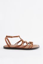 Tan Brown Forever Comfort® Leather Flat Sandals with Circular Trim Detailing