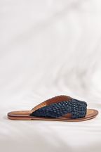 Navy Forever Comfort Woven Leather Flat Twisted Mule Sandals