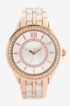Rose Gold Tone Resin Link Watch