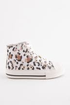 White/Tan Brown Animal Print Standard Fit (F) High Top Trainers