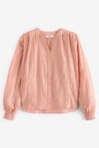 Blush Pink Textured Lace Insert Blouse