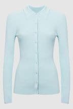 Reiss Light Blue Sandy Ribbed Button Through Shirt