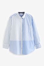 Blue Mix Stripe Oversized Striped Long Sleeve Cotton Shirt