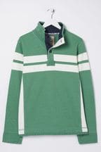FatFace Green Airlie Stripe Button Neck Sweatshirt