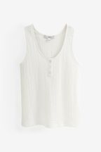 White Textured Button Detail Vest Top