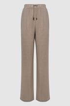 Reiss Mink Cleo Linen Wide Leg Drawstring Trousers