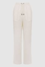 Reiss Stone Cleo Linen Wide Leg Drawstring Trousers