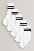 White 5 Pack Cushioned Footbed Cotton Rich Ribbed Socks