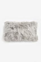 Grey Long Faux Fur Rectangle Cushion
