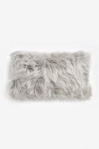 Grey Long Faux Fur 50 x 30cm Cushion