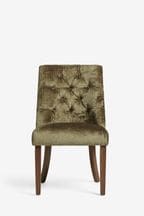 Set of 2 Plush Chenille Moss Green Wolton Collection Luxe Dark Wood Leg Dining Chairs