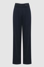 Reiss Navy Lina High Rise Wide Leg Trousers