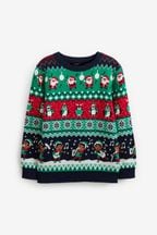 Multi Elf Fairisle Pattern Knitted Boys Christmas Cotton Jumper (3mths-16yrs)