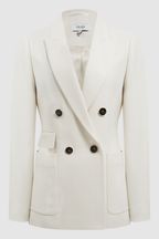 Reiss White Larsson Double Breasted Twill Blazer