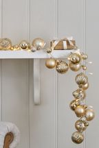 Gold Pre Lit Bauble Christmas Garland
