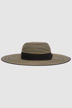 Reiss Black/Neutral Emilia Paper Straw Wide Brim Hat