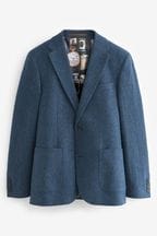 Bright Blue Slim Fit Nova Fides Wool Blend Herringbone Suit Jacket