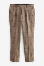 Brown Slim Wool Content Check Suit Trousers