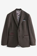Brown Slim Trimmed Check Suit: Jacket