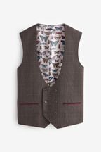 Brown Slim Trimmed Check Suit: Waistcoat