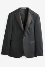 Black Tailored Fit Wool Blend Shiny Tuxedo Suit Jacket
