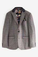 Grey Tailored Nova Fides Wool Trimmed Check Suit Jacket