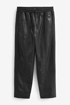 Black Faux Leather PU Jogger Trousers
