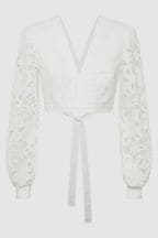 Reiss White Immi Lace Cropped Co-ord Blouse