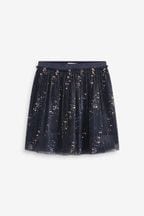 Navy Blue Iridescent Sequin Foil Sparkle Party Skirt (3-16yrs)