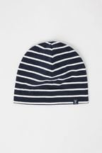 Polarn O Pyret Blue Organic Cotton Striped Beanie Hat