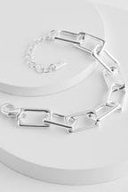Silver Tone Rectangular Link Chunky Chain Bracelet