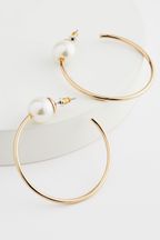 Gold Tone Pearl Hoop Earrings