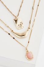 Gold Tone Three Layer Molten Charm Necklace