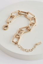 Gold Tone Rectangular Link Chunky Chain Bracelet