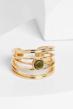 Gold Tone Recycled Metal Green Stone Ladder Ring
