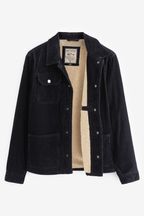 Navy Blue Borg Lined Corduroy Worker Jacket
