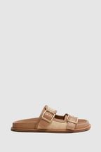 Reiss Natural Ezra Raffia Leather Sliders