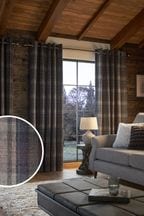 Blue/Grey Next Alpine Check Lined Eyelet Curtains