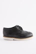 Black/White Standard Fit (F) Leather Brogue Shoes