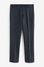 Navy Blue Slim Trimmed Herringbone Textured Trousers