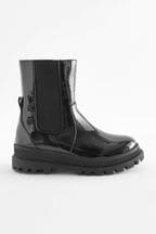 Black Patent Chunky Chelsea Sock Boots