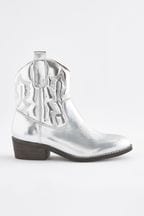 Silver Metallic Western Cowboy Heeled Boots