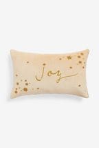 Natural Embroidered Joy Christmas Cushion