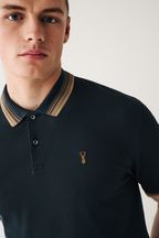 Navy Blue/Tan Brown Short Sleeve Tipped Regular Fit Polo Shirt