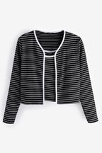 Black/White Stripe Piped Knit Cardigan Set