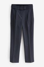 Navy Blue Tailored Straight Leg Trousers With Belt