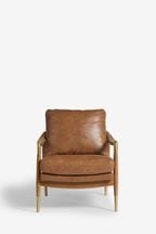 Vintaged Faux Leather Light Brown Flinton Wooden Accent Chair