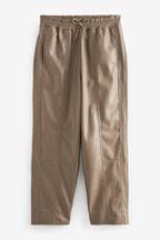 Camel Faux Leather PU Jogger Trousers